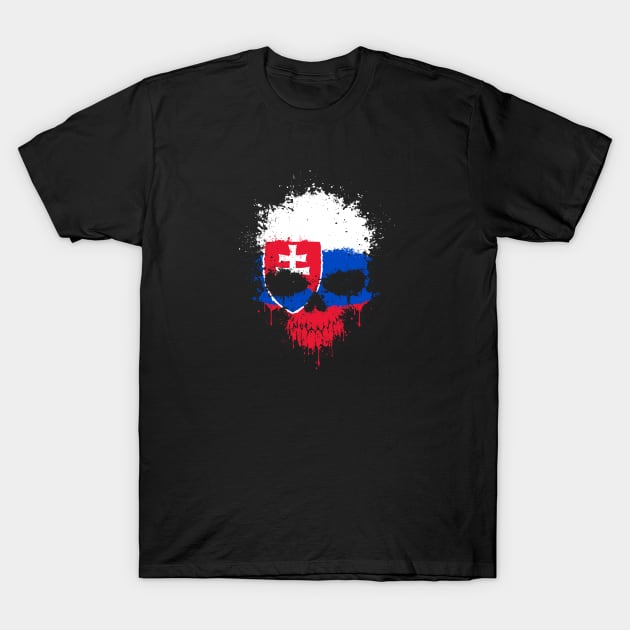 Chaotic Slovakian Flag Splatter Skull T-Shirt by jeffbartels